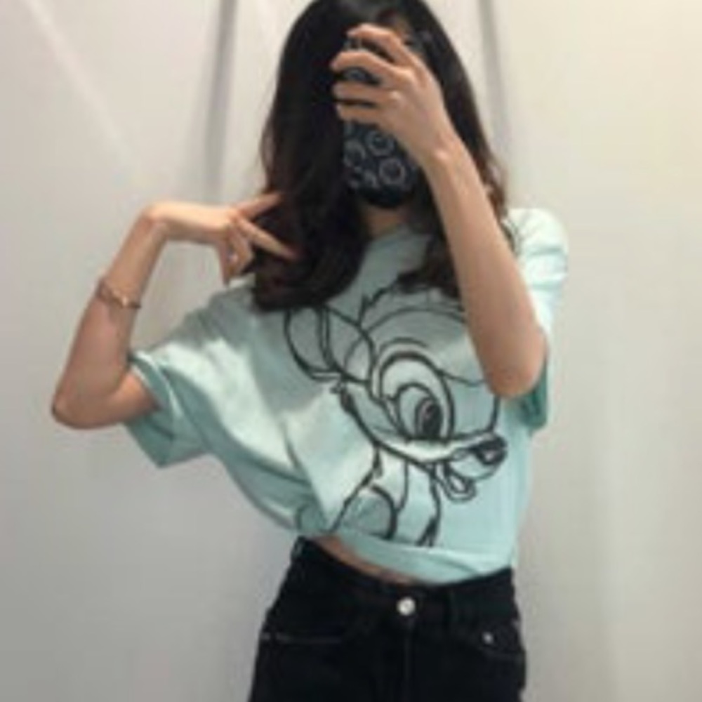 Zara green bambi Disney crop top Large